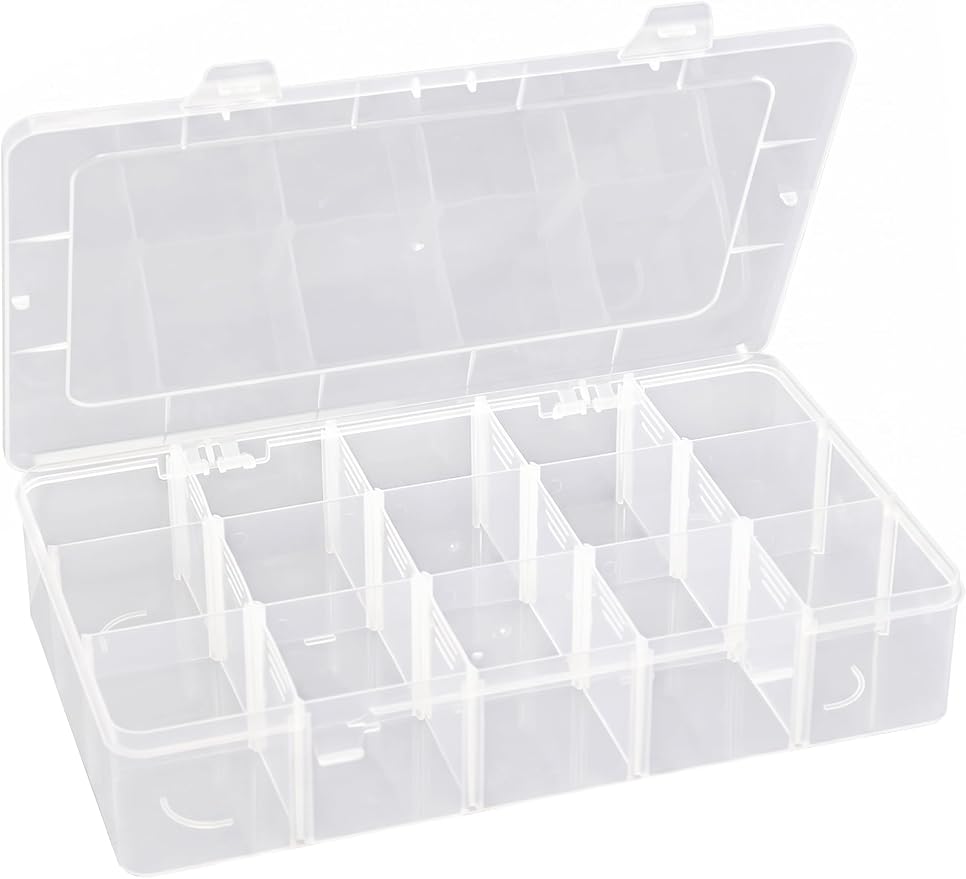 Plastic Storage Box with Dividers (Bead Organizer) — 15-Compartment Design; Suitable for Fishing Tackle or Storing Snacks and Miscellaneous Items