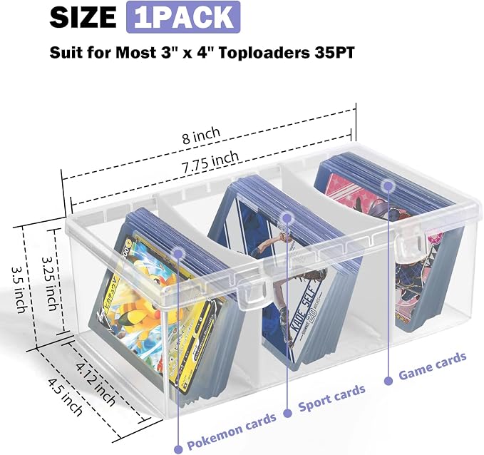 Trading Card Storage Box with 2 Dividers, Fit for Top Loader Storage, 1 Pcs