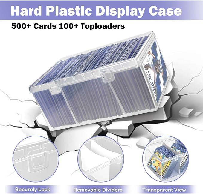 Trading Card Storage Box with 2 Dividers, Fit for Top Loader Storage, 1 Pcs
