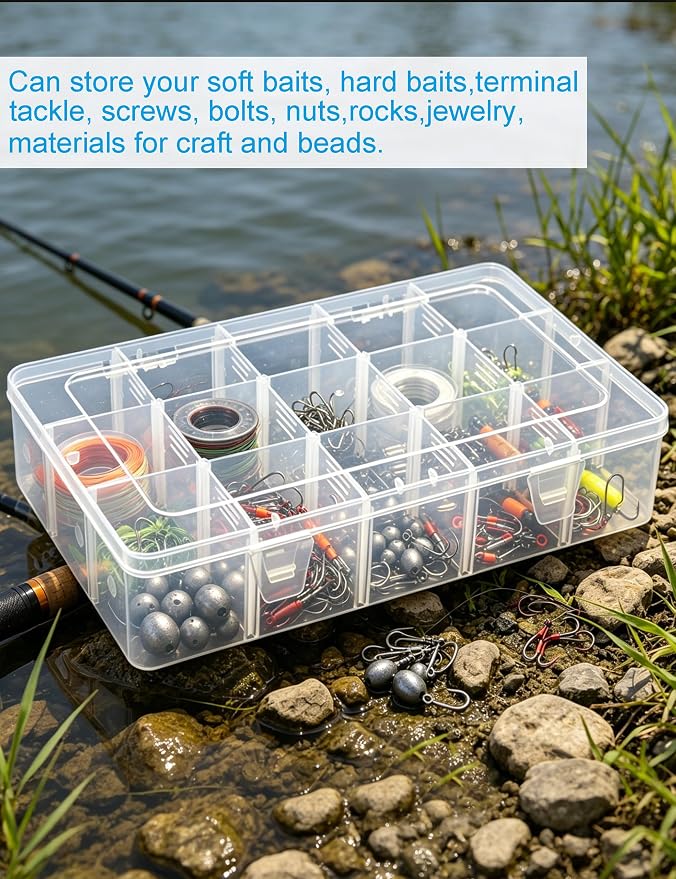 Plastic Storage Box with Dividers (Bead Organizer) — 15-Compartment Design; Suitable for Fishing Tackle or Storing Snacks and Miscellaneous Items