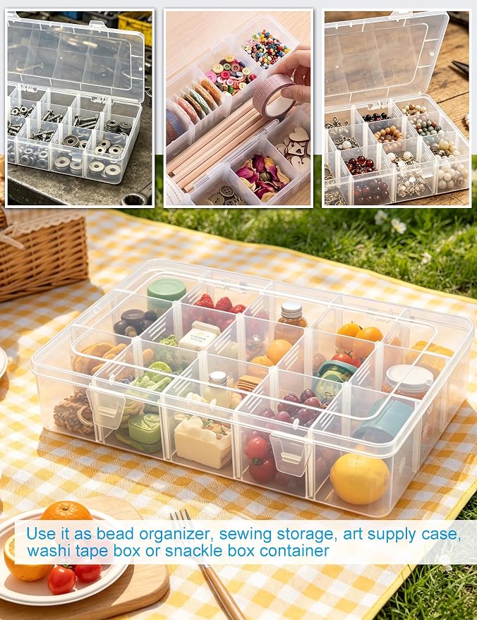 Plastic Storage Box with Dividers (Bead Organizer) — 15-Compartment Design; Suitable for Fishing Tackle or Storing Snacks and Miscellaneous Items